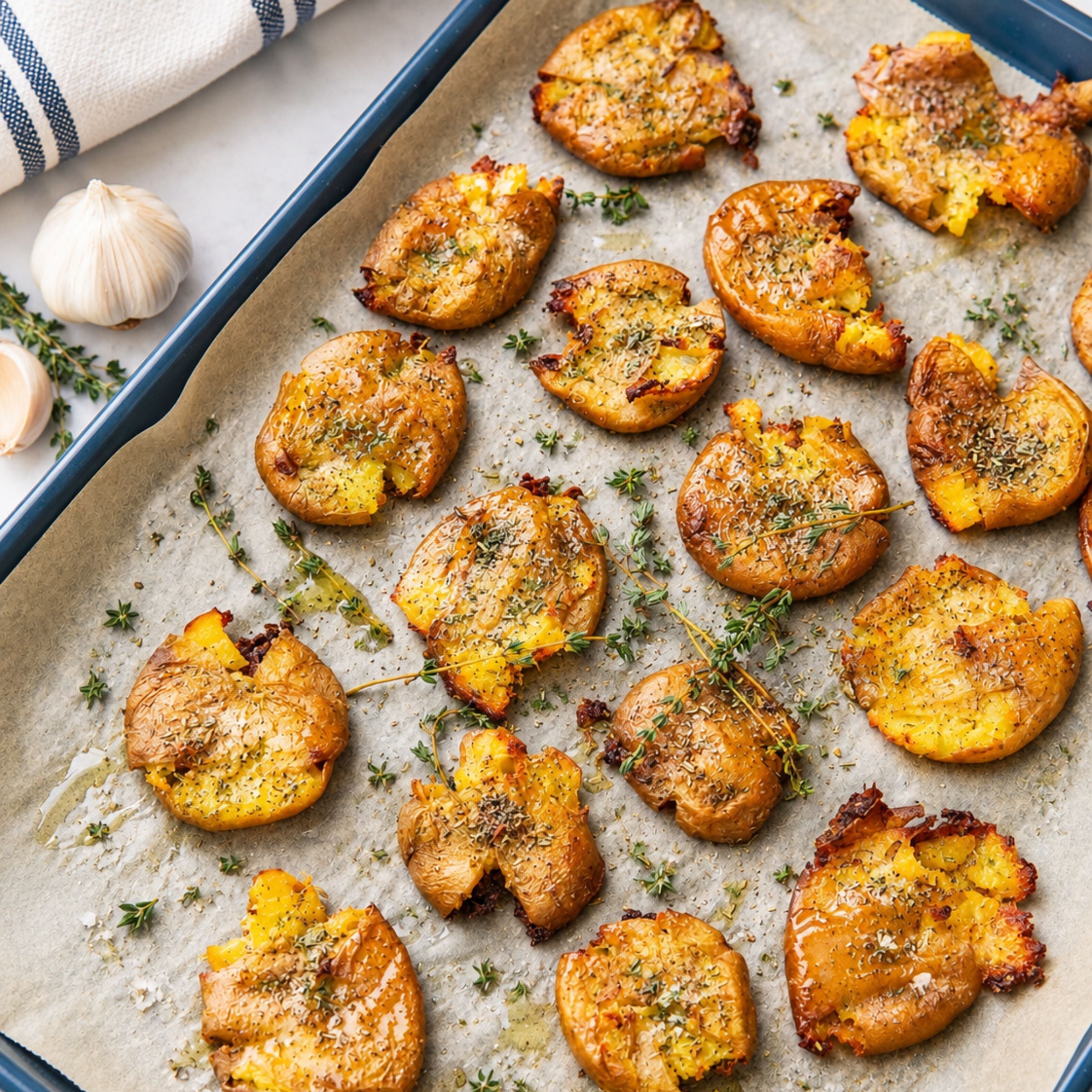 Crispy Smashed Potatoes with Fresh Herb & Lemon Sauce – Phantom Chef