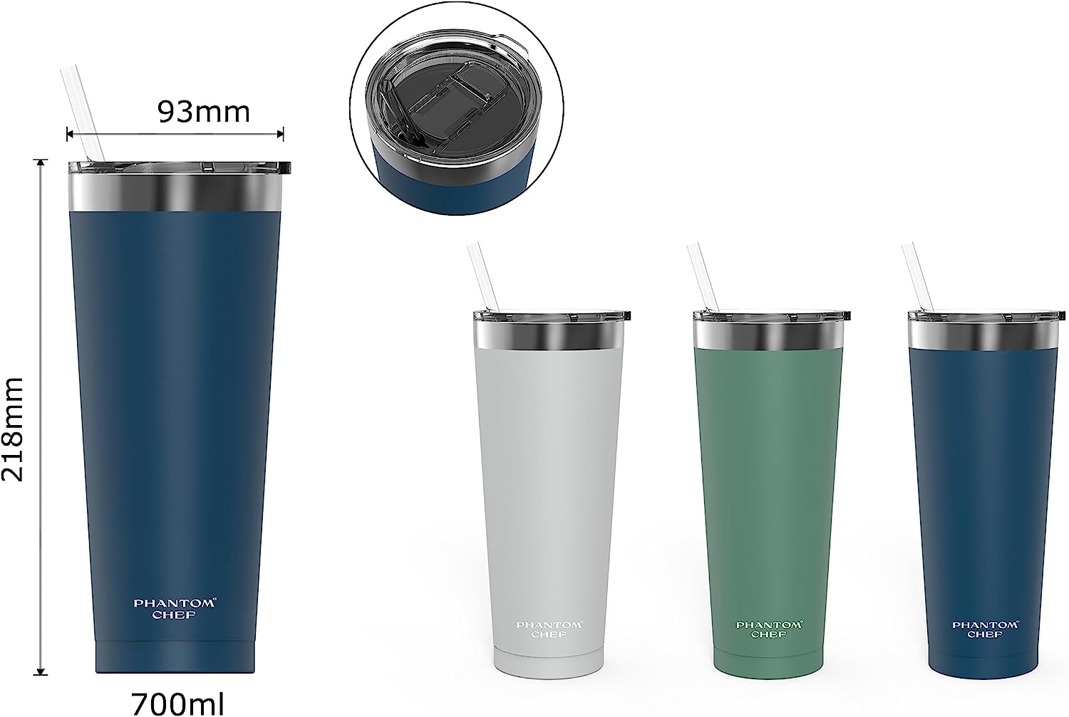 Phantom Chef Hydration Cup with Lid & Straw, Navy