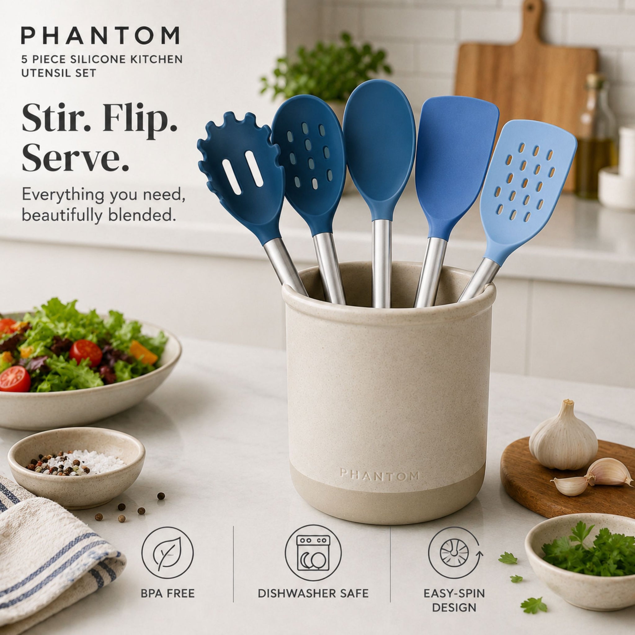 Blend 5 Piece Silicone Kitchen Utensil Set – Phantom Chef