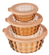 Food Storage - 6 Piece Round Hammered Container Set of 3 w/ Lids