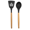 Phantom Chef Silicone Spoon and Slotted Spatula Set with Wooden Handles