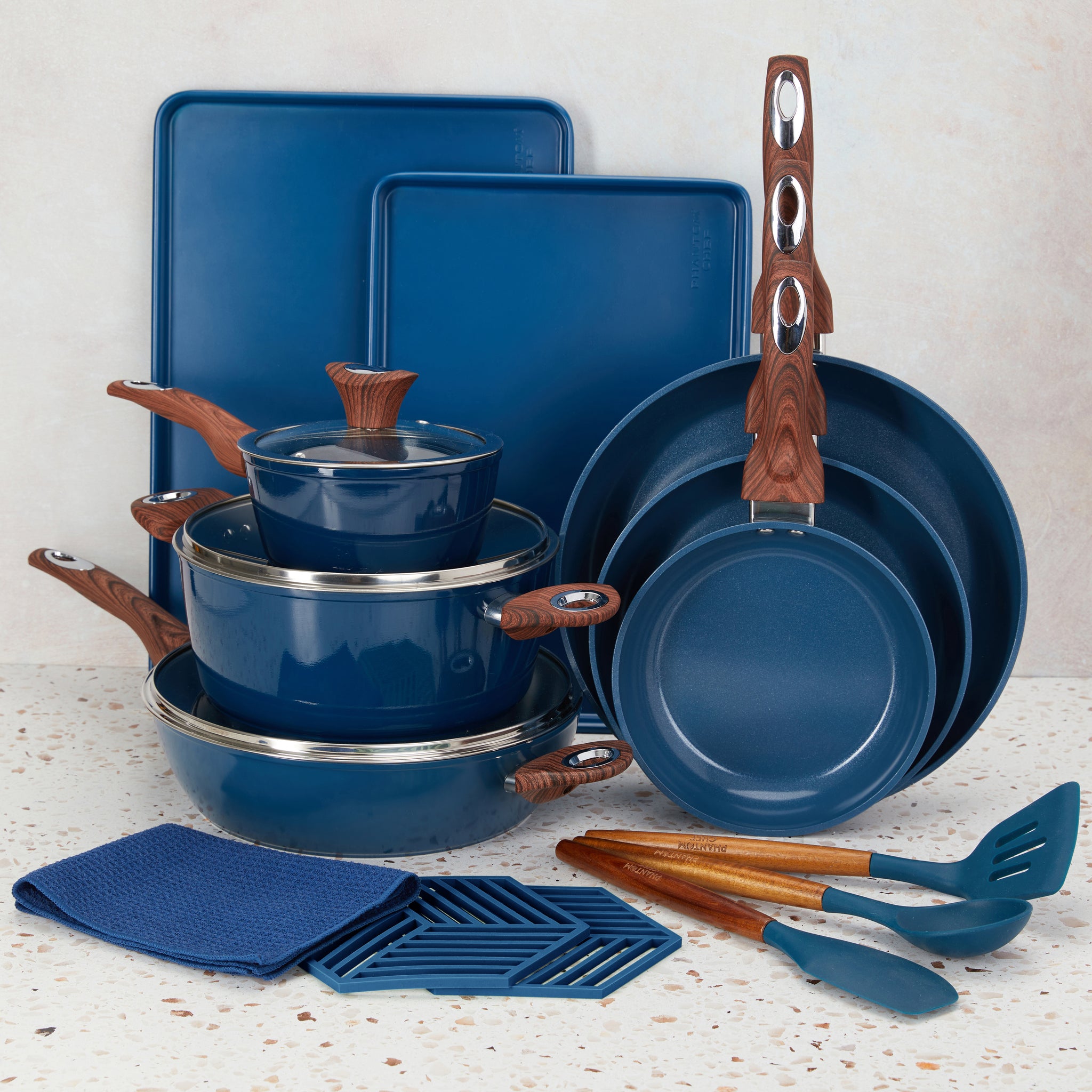 Phantom Chef Luxe Gold 8 Pc. Cookware Set, Blue
